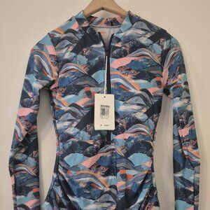 AXESEA Women's Rash Guard Long Sleeve One Piece Bathing Swimsuit Ruched Zip 8